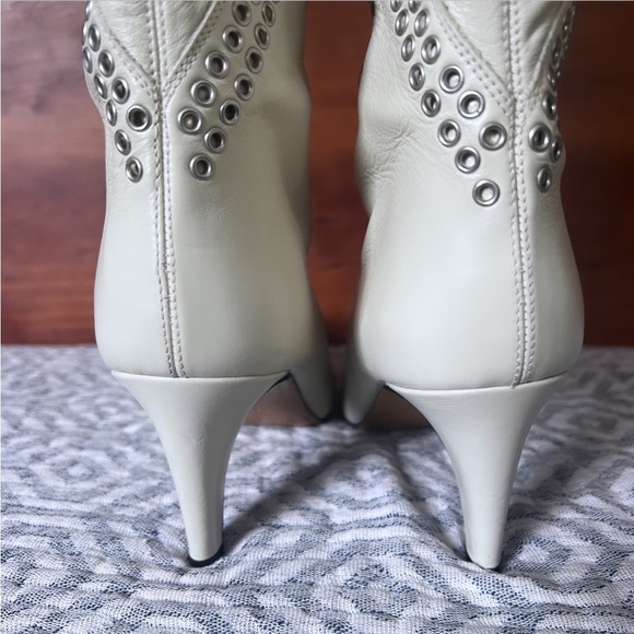 ISABEL MARANT “Lahia” White Eyelet Leather Calf High Heeled Boots Size 7 - Picture 8 of 11